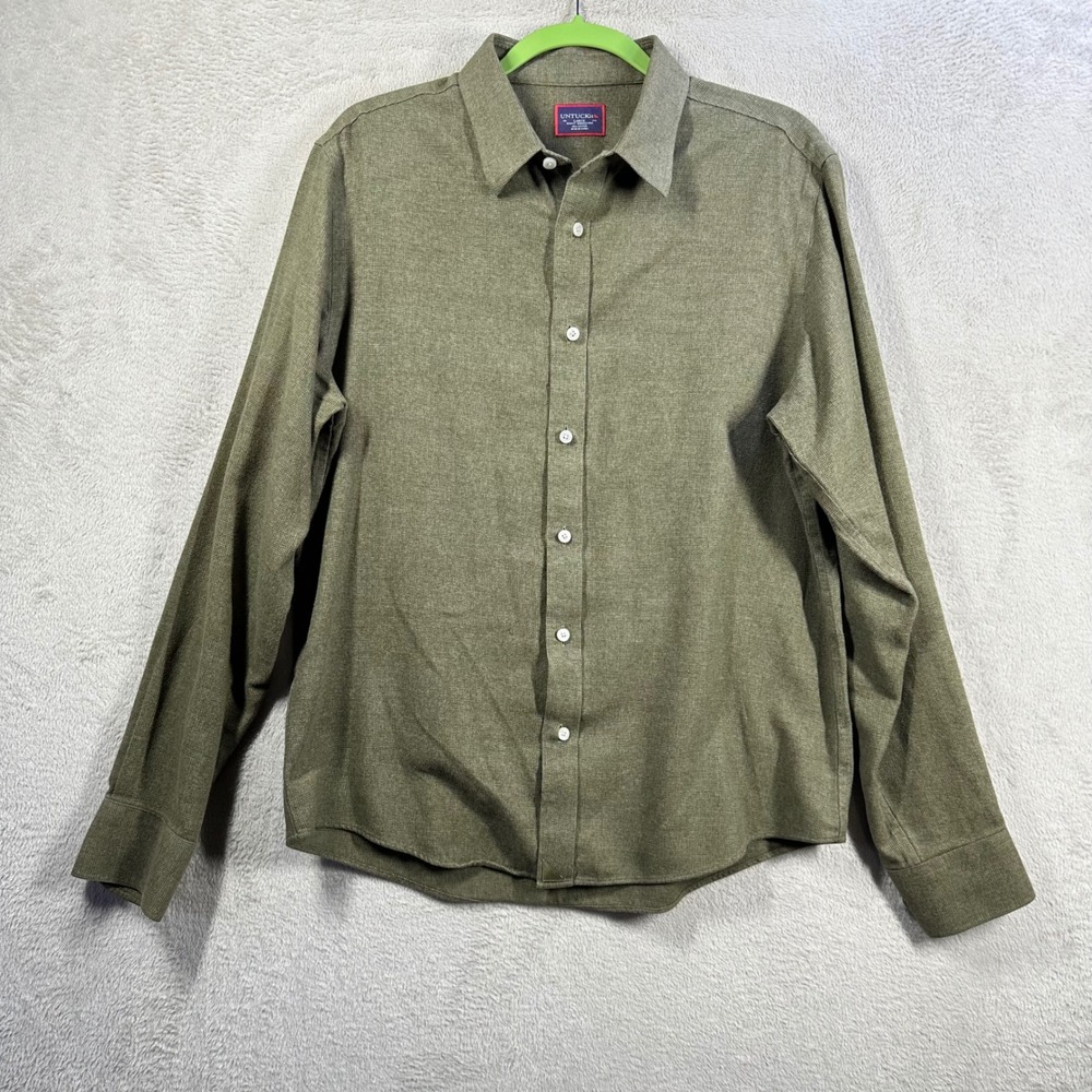 UNTUCKit Green Slim Fit Wrinkle Free Button Front Shirt Men's L Preppy
